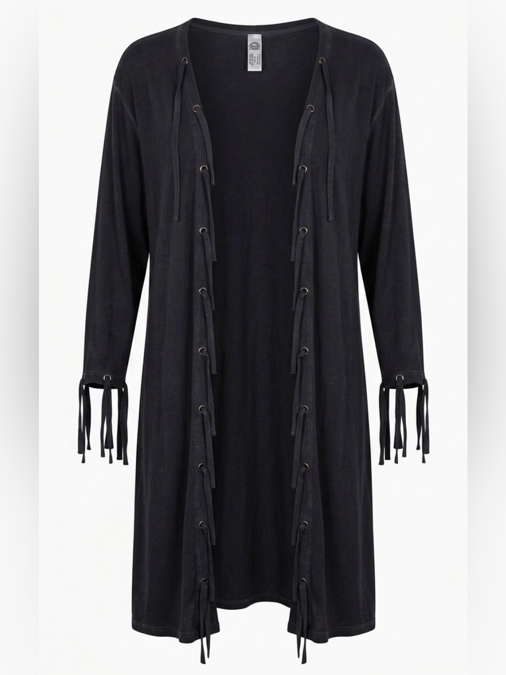 Fringed Open-Front Longline Duster Gray